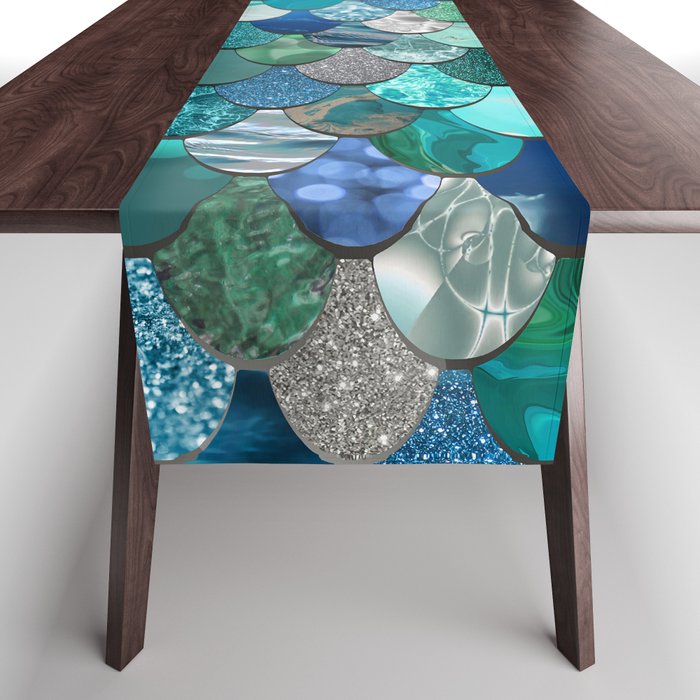 Mermaid Art, Sea,Teal, Mint, Aqua, Blue Table Runner