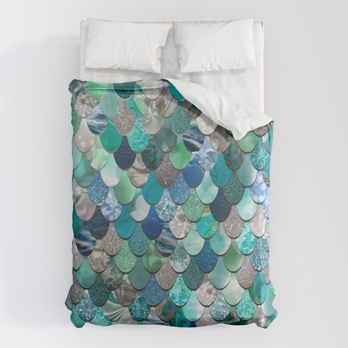 Mermaid Art, Sea,Teal, Mint, Aqua, Blue Duvet Cover