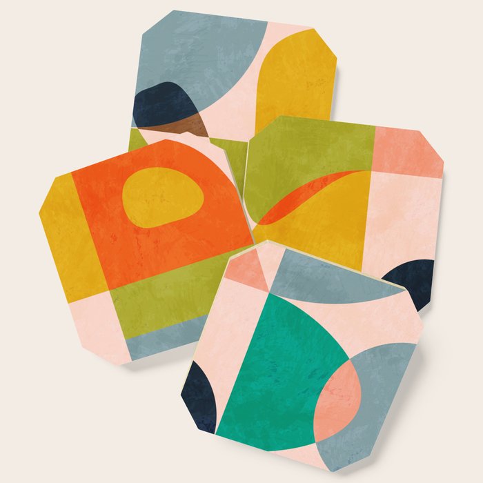 Mid Century Abstract Shapes Spring I Coaster