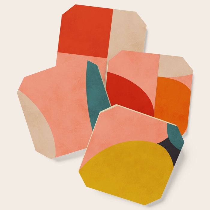 Geometry Shape Mid Century Organic Blush Curry Teal Coaster