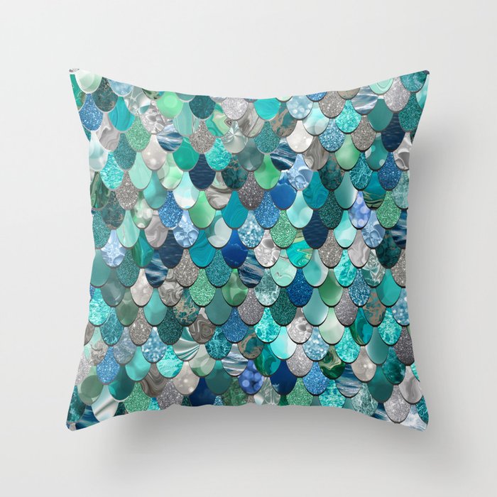 Mermaid Art, Sea,Teal, Mint, Aqua, Blue Throw Pillow