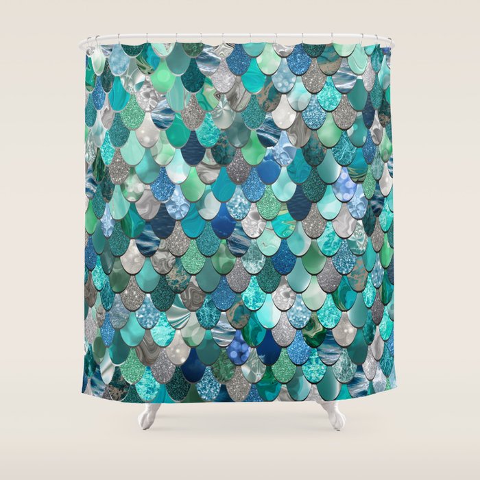 Mermaid Art, Sea,Teal, Mint, Aqua, Blue Shower Curtain