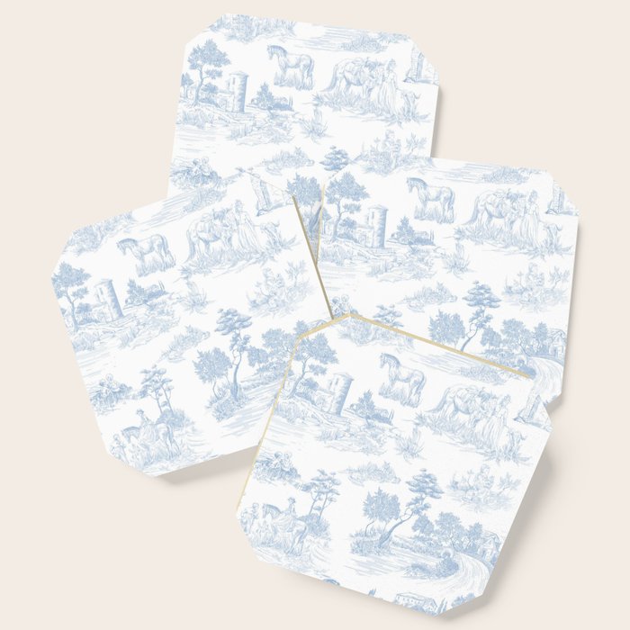 Toile De Jouy Vintage French Soft Baby Blue White Pastoral Pattern Coaster