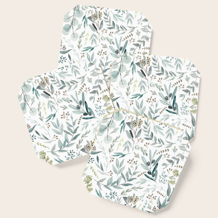 Botanical Eucalyptus Leaves Pattern Coaster
