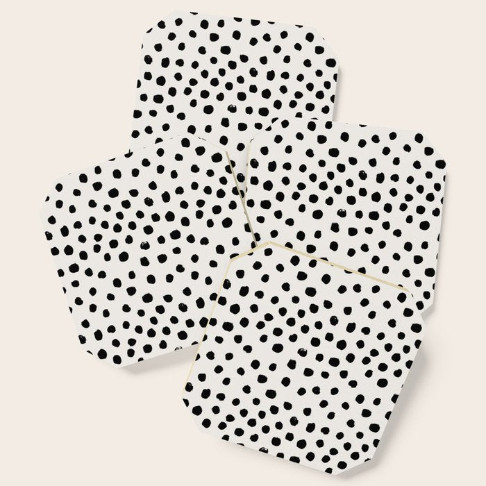 Preppy Brushstroke Free Polka Dots Black And White Spots Dots Dalmation Animal Spots Design Minimal Coaster