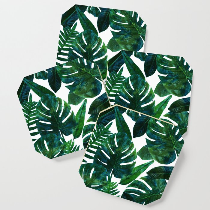 Tropical Nature Monstera Watercolor Painting, Botanical Jungle Dark Palm Illustration Coaster