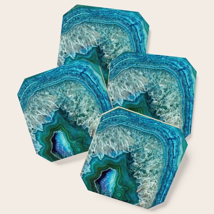 Aqua Turquoise Agate Mineral Gem Stone Coaster