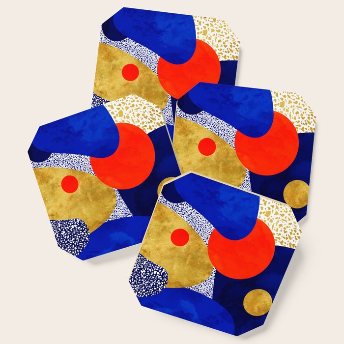 Terrazzo Galaxy Blue Night Yellow Gold Orange Coaster