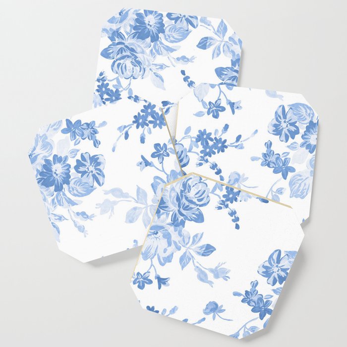 Modern Navy Blue White Watercolor Elegant Floral Coaster