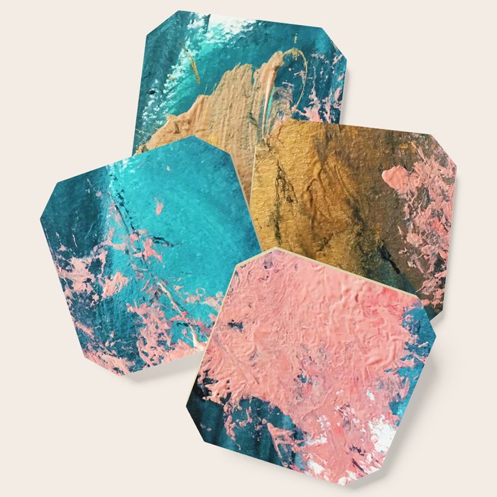 Coral Reef [1]: Colorful Abstract In Blue, Teal, Gold, And Pink Coaster