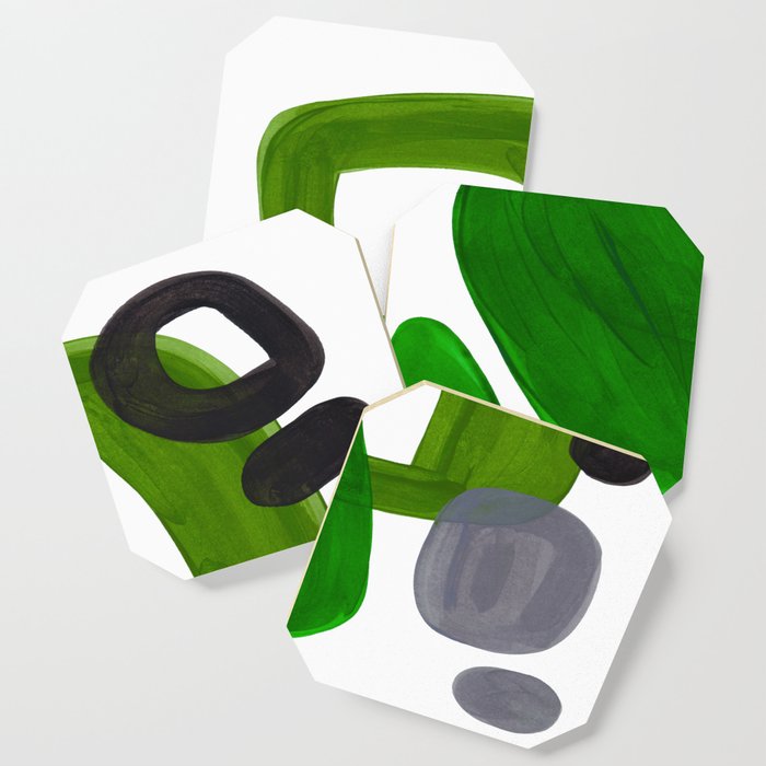 Mid Century Vintage 70'S Design Abstract Minimalist Colorful Pop Art Olive Green Dark Green Grey Coaster