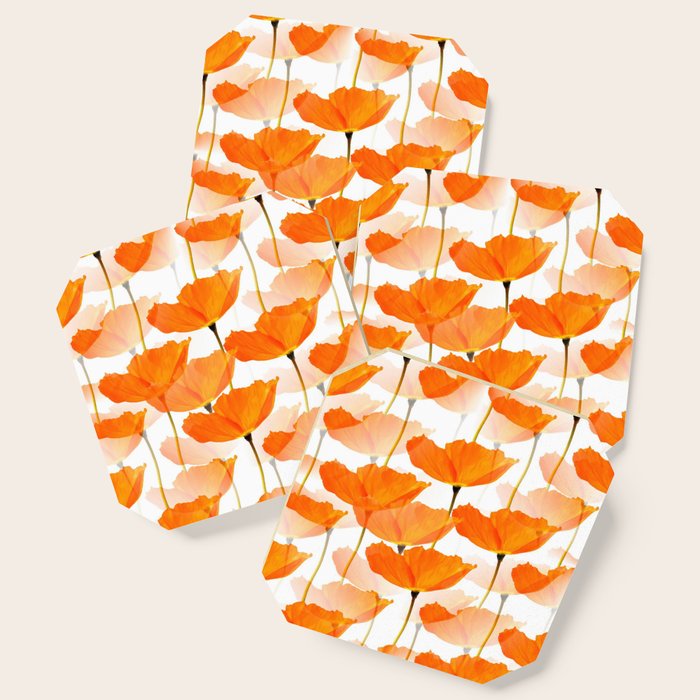 Orange Poppies On A White Background #Decor #Homestorie #Buyart Coaster