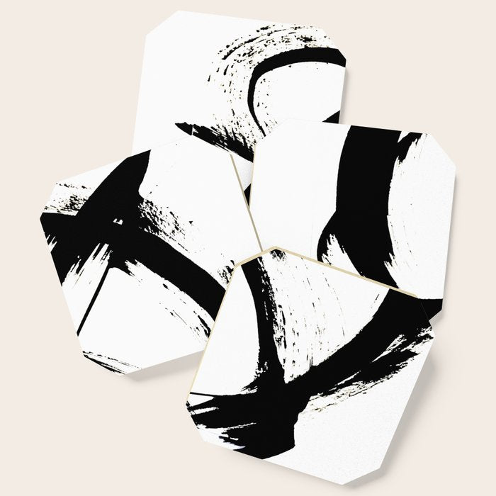 Brushstroke [7]: A Minimal, Abstract Piece In Black And White Coaster