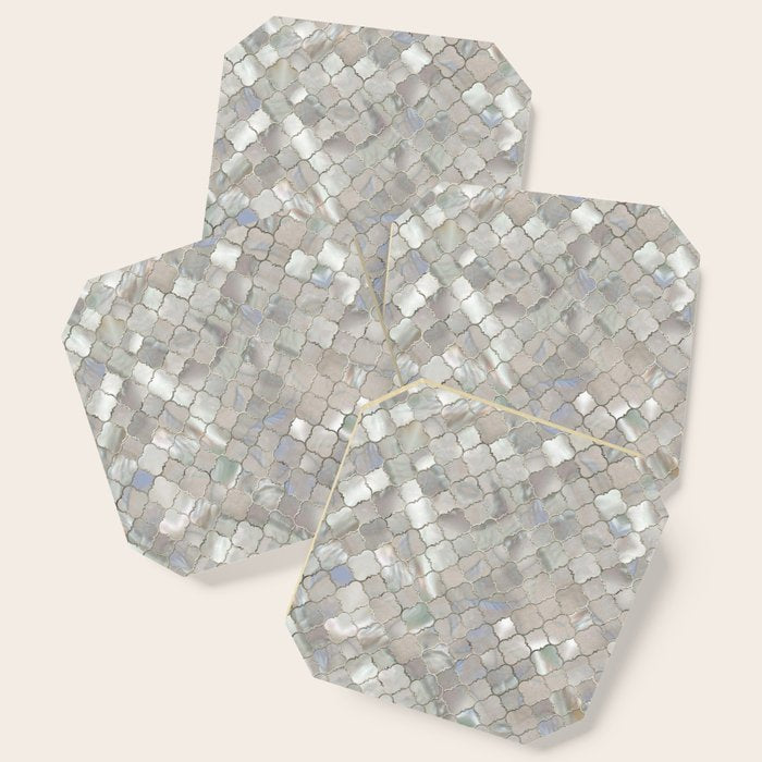 Quatrefoil Moroccan Pattern Mother Of Pearl Coaster