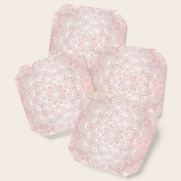 Mandala Yoga Love, Blush Pink Floral Coaster