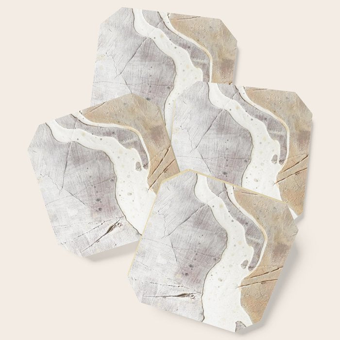 Feels: A Neutral, Textured, Abstract Piece In Whites By Alyssa Hamilton Art Coaster