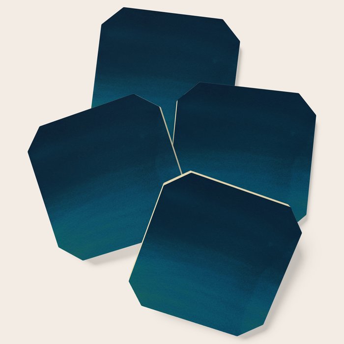 Navy Blue Teal Hand Painted Watercolor Paint Ombre Coaster