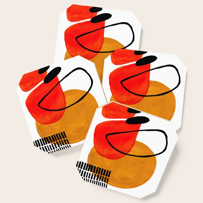 Mid Century Modern Abstract Vintage Pop Art Space Age Pattern Orange Yellow Black Orbit Accent Coaster
