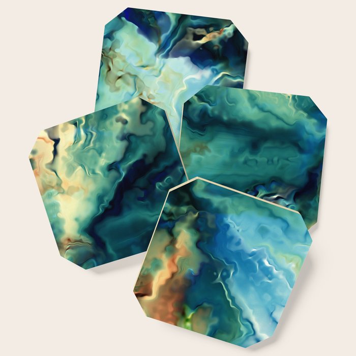 Marbled Ocean Abstract, Navy, Blue, Teal, Green Coaster