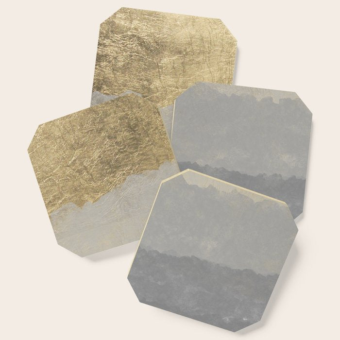 Geometrical Ombre Glacier Gray Gold Watercolor Coaster