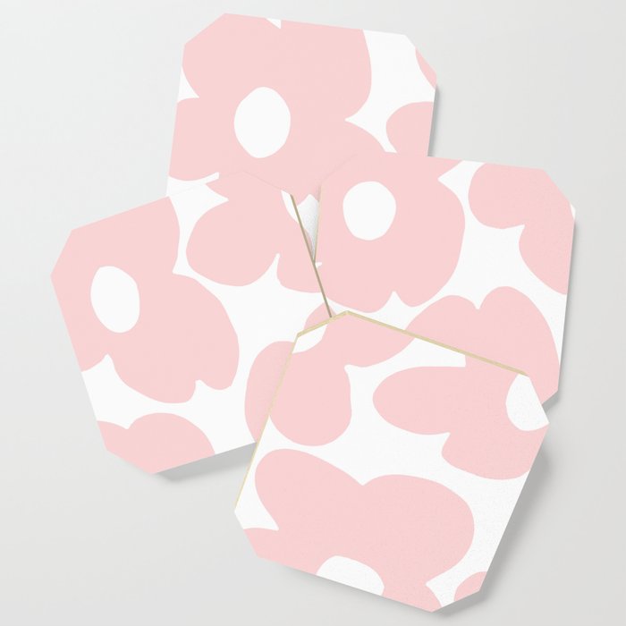 Large Baby Pink Retro Flowers On White Background #Decor #Homestorie #Buyart Coaster