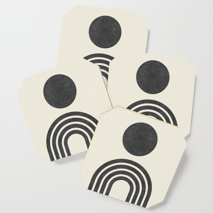 Mid Century Modern Black And White Sun And Rainbow Coaster