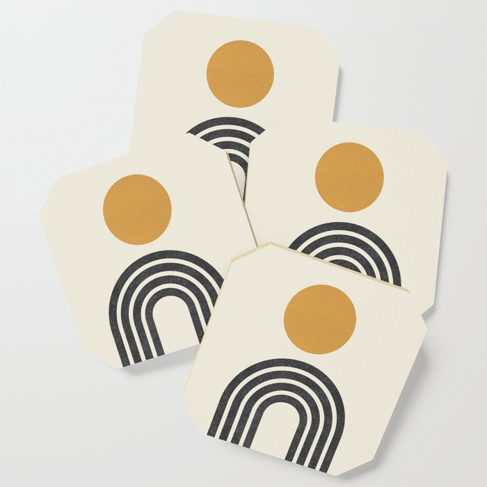 Mid Century Modern Gold Sun And Black Rainbow Coaster