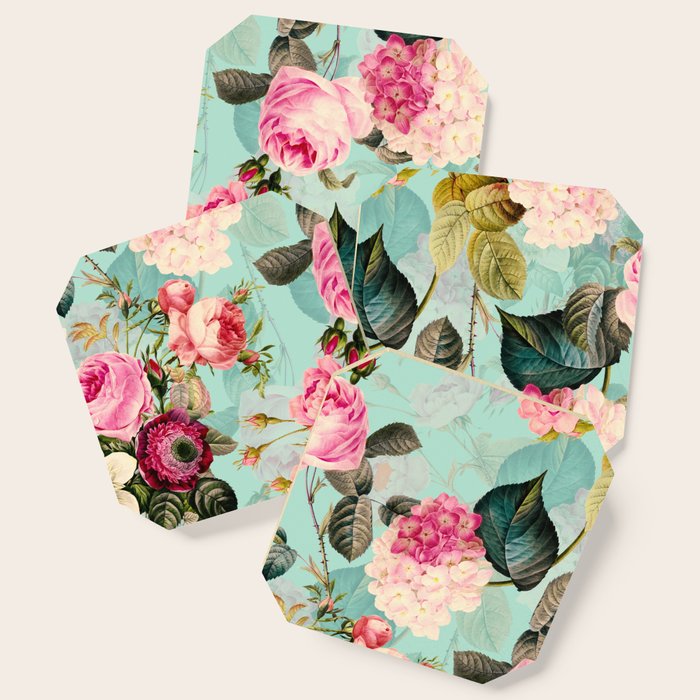 Vintage & Shabby Chic - Summer Teal Roses Flower Garden Coaster