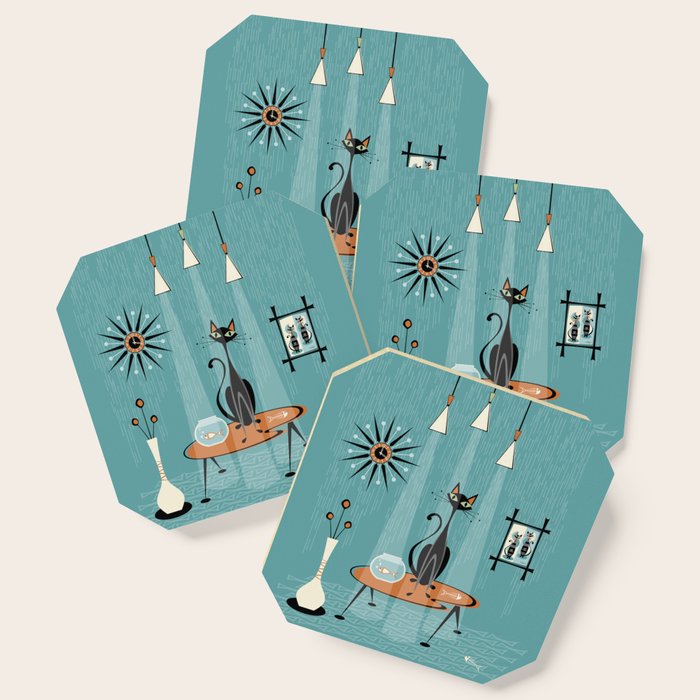 Mid Century Mishchief/ Cat Red Handed I Coaster