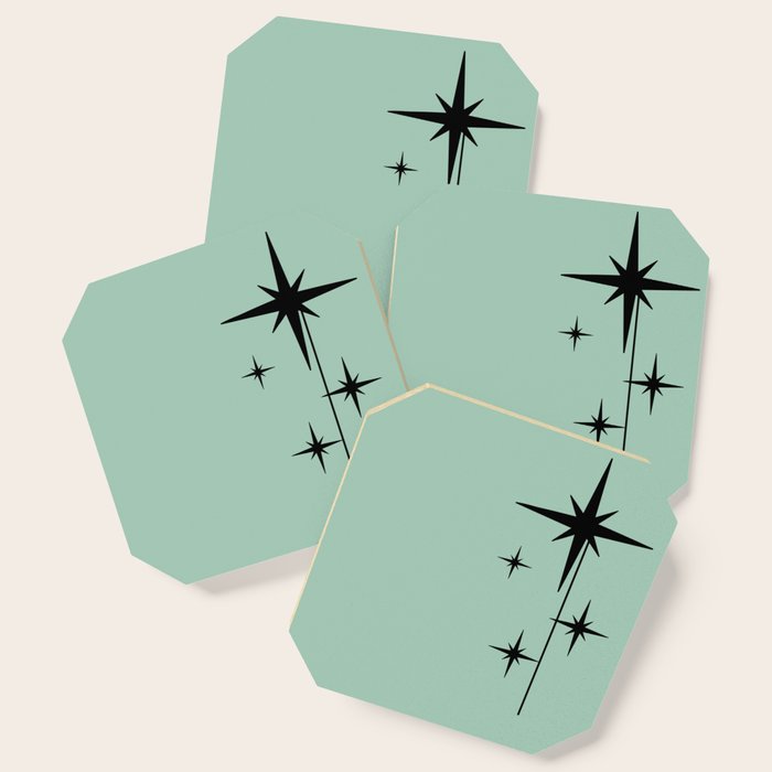 1950s Atomic Age Retro Starbursts In Aqua Mint And Black Coaster