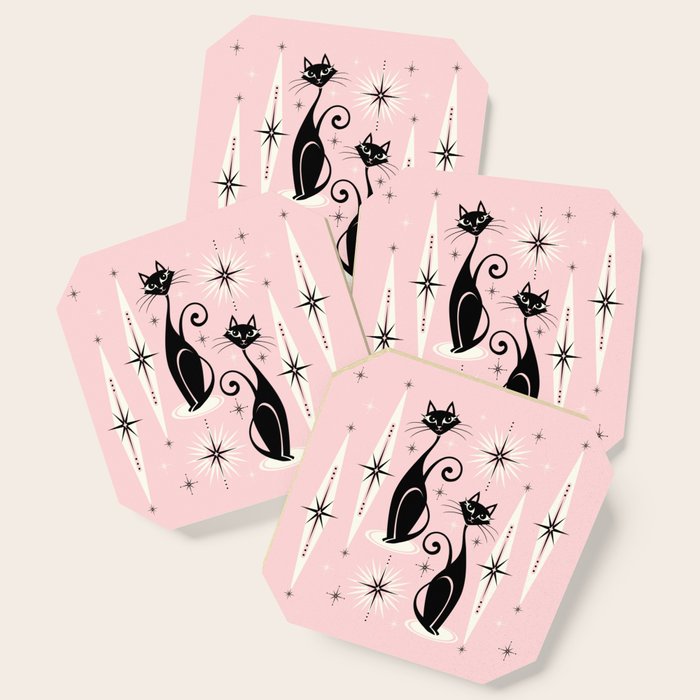 Mid Century Meow Retro Atomic Cats ©Studioxtine Coaster
