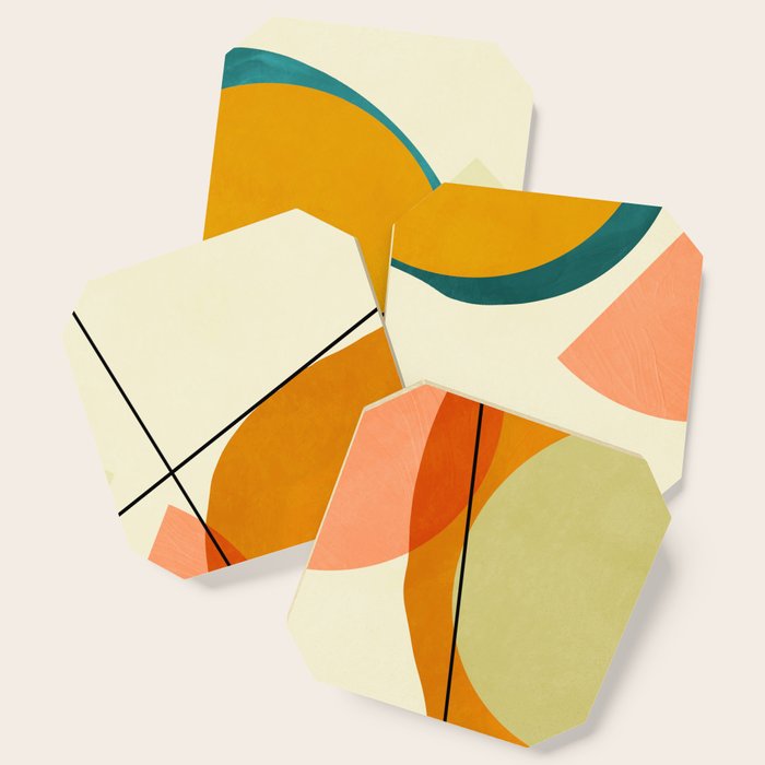 Mid Century Geometric Shapes Painted Abstract Iii Coaster