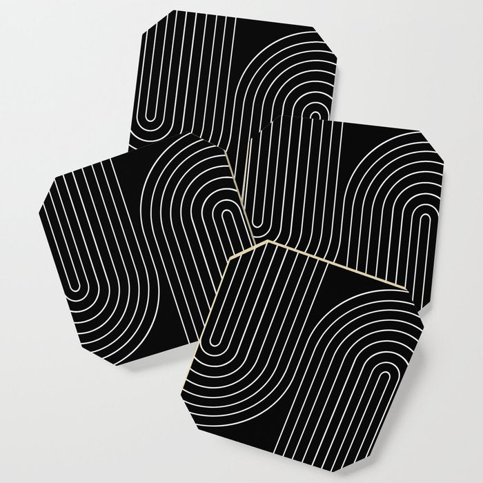 Minimal Line Curvature Ii Black And White Mid Century Modern Arch Abstract Coaster