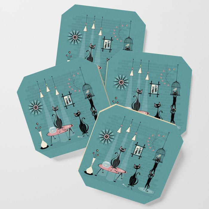 Mid Century Kitty Mischief - ©Studioxtine Coaster