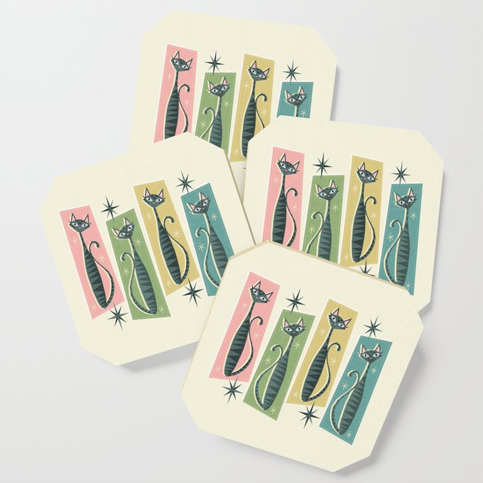 Retro Patchwork Tabbies ©Studioxtine Coaster