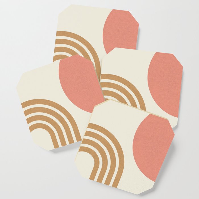 Mid Century Modern Pink Sun And Rainbow Coaster