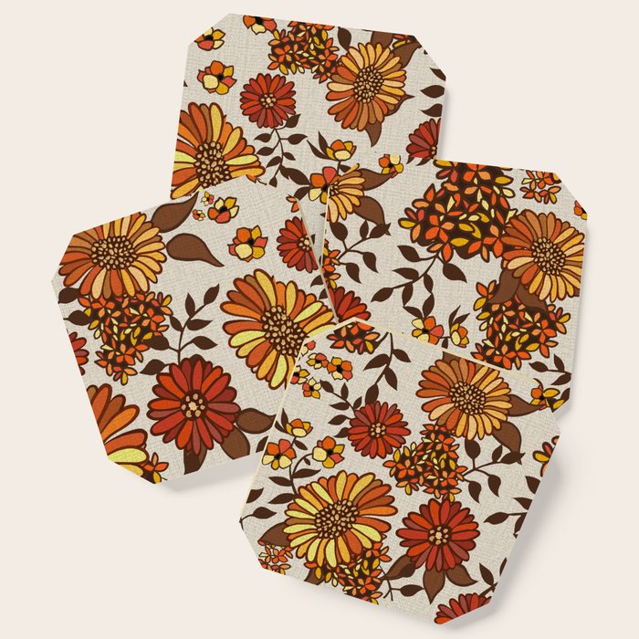 Retro 70s Boho Hippie Orange Flower Power Coaster