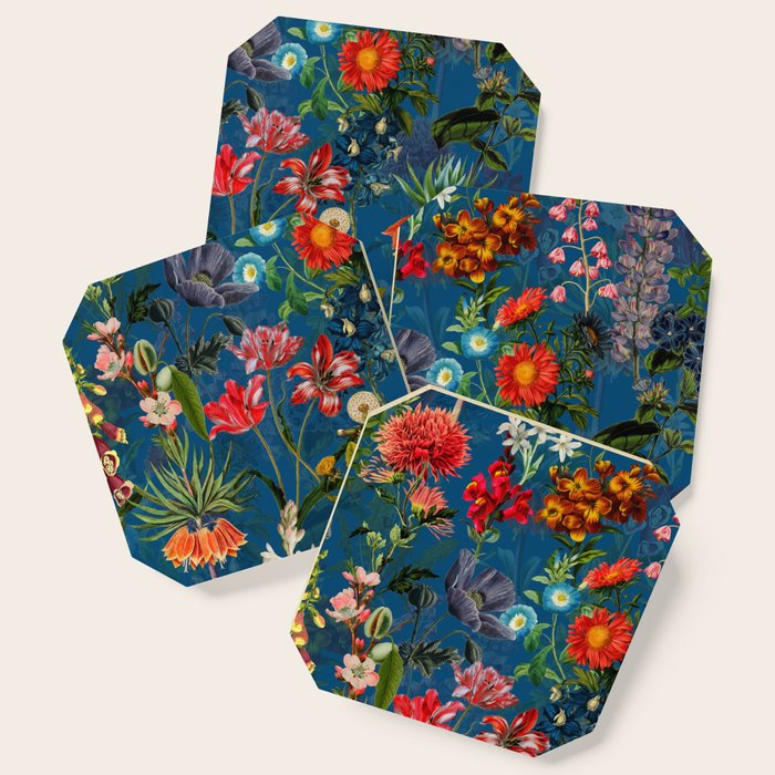 Vintage & Shabby Chic - Blue Midnight Spring Botancial Flower Garden Coaster