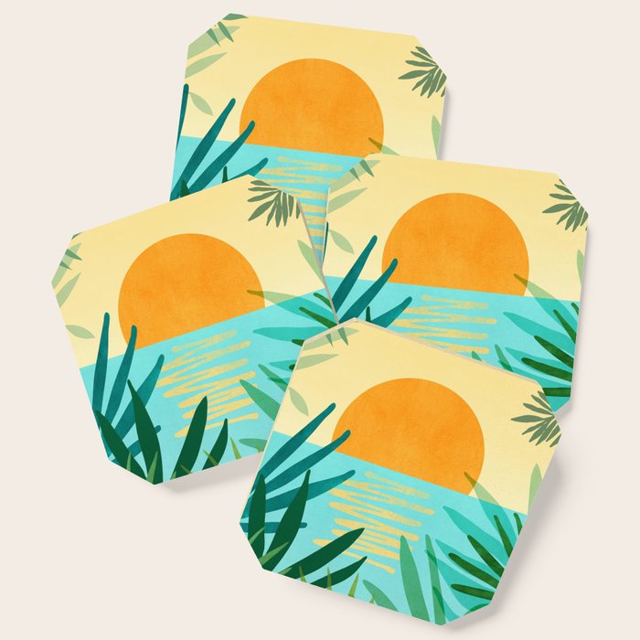 Tropical Ocean View Landscape Illustration Coaster