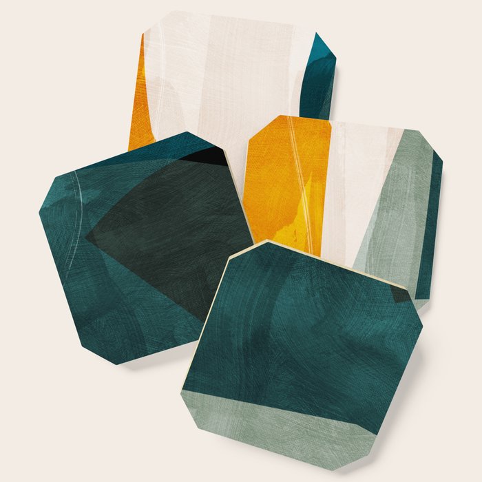 Mid Century Shapes Abstract Painting 3 Coaster