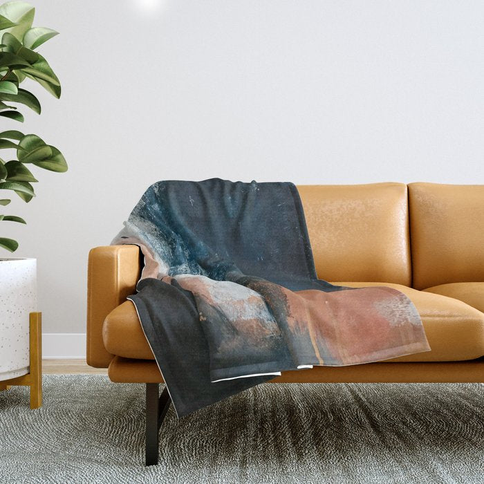 Vienna: A Minimal, Abstract Mixed-Media Piece In Pinks, Blue, And White By Alyssa Hamilton Art Throw Blanket