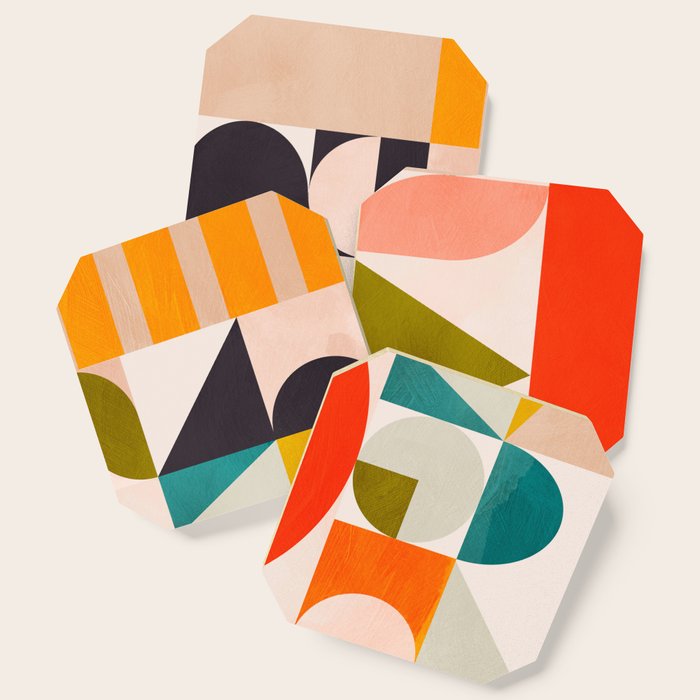 Mid Century Geometry Abstract Shapes Bauhaus 3 Coaster