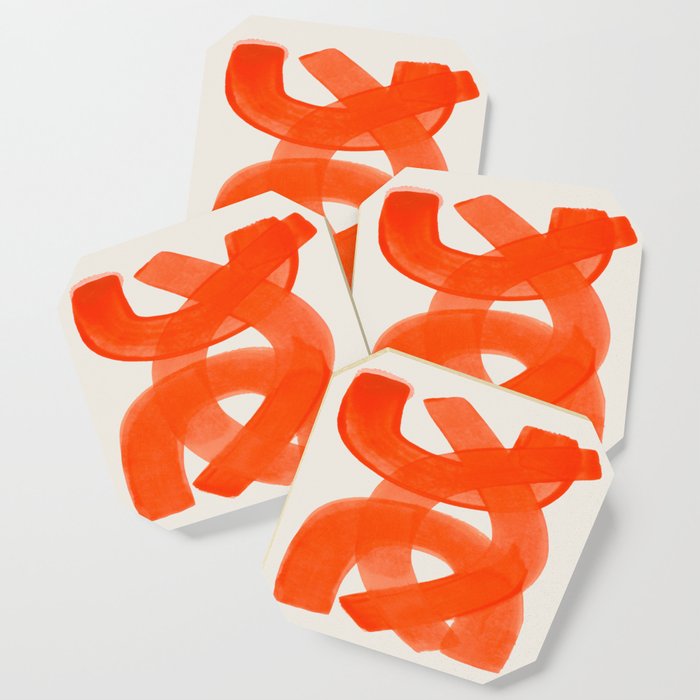 Mid Century Modern Abstract Painting Orange Watercolor Brush Strokes Coaster