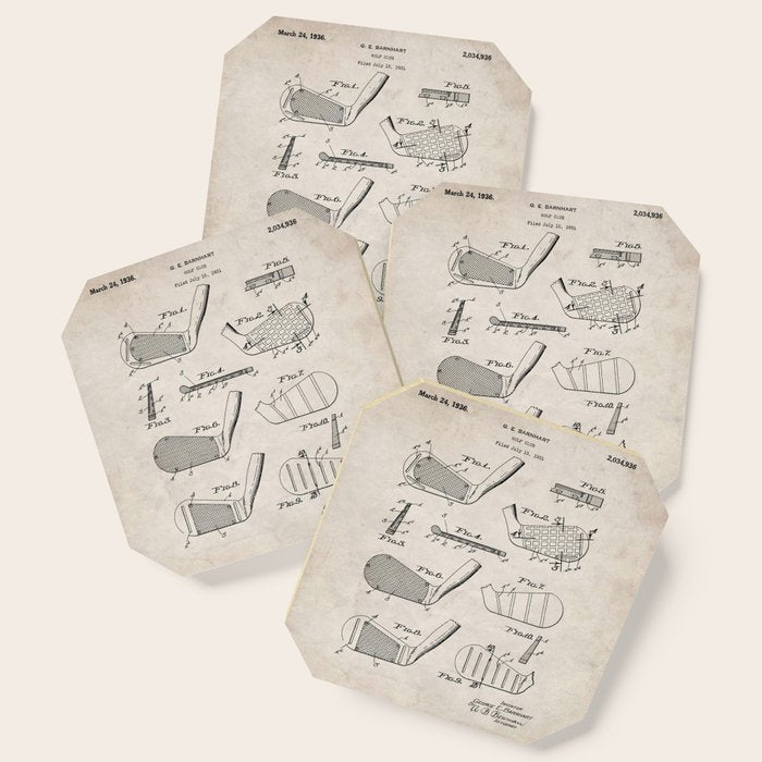 Golf Clubs Patent - Golfing Art - Antique Coaster