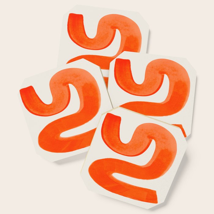 Mid Century Modern Abstract Minimalist Abstract Vintage Retro Orange Watercolor Brush Strokes Coaster