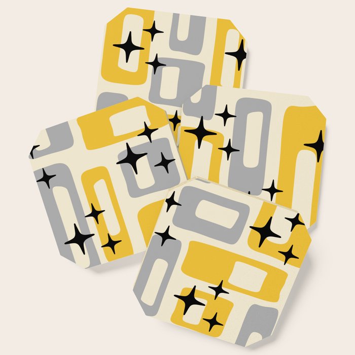 Retro Mid Century Modern Abstract Pattern 226 Yellow And Gray Coaster