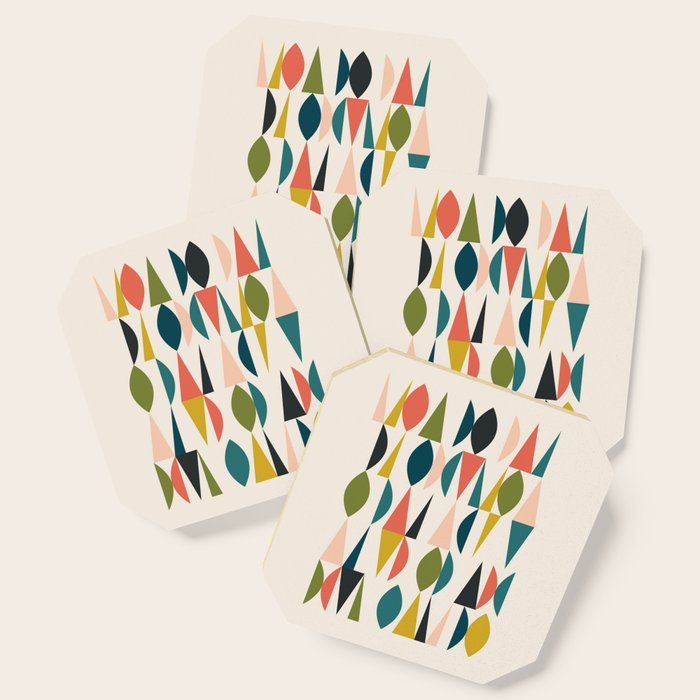 Mid Century Modern Abstract Colorful Shapes Funky Cool Minimalist Pattern Coaster