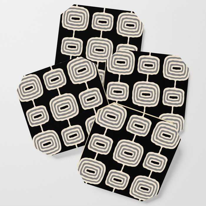 Mid Century Modern Atomic Rings Pattern 234 Decor Black Beige And Gray Coaster