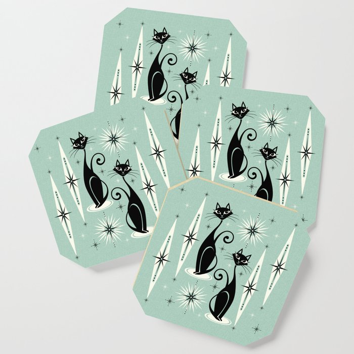 Mid Century Meow Retro Atomic Cats Mint Coaster