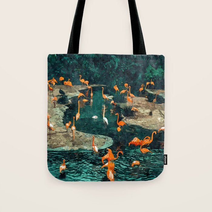 Flamingo Creek #Flamingo #Tropical #Illustration Tote Bag